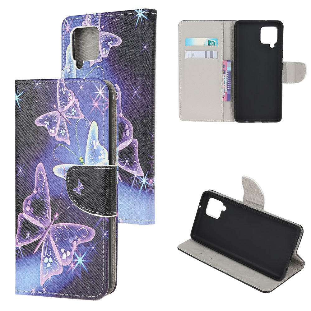 Cross Texture PU Leather Pattern Wallet Shockproof Folio Case with Kickstand Magnetic Closure for Samsung Galaxy M32 (Global Version) - Sparkle Butterfly