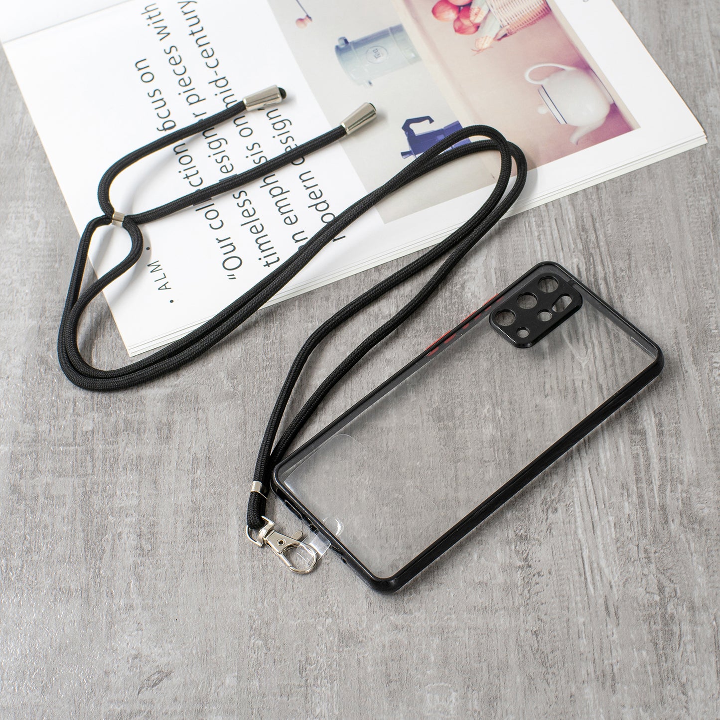 Heavy Duty TPU Acrylic Hybrid Shockproof Bumper Case with Lanyard for Samsung Galaxy S20 Plus / S20 Plus 5G - Black