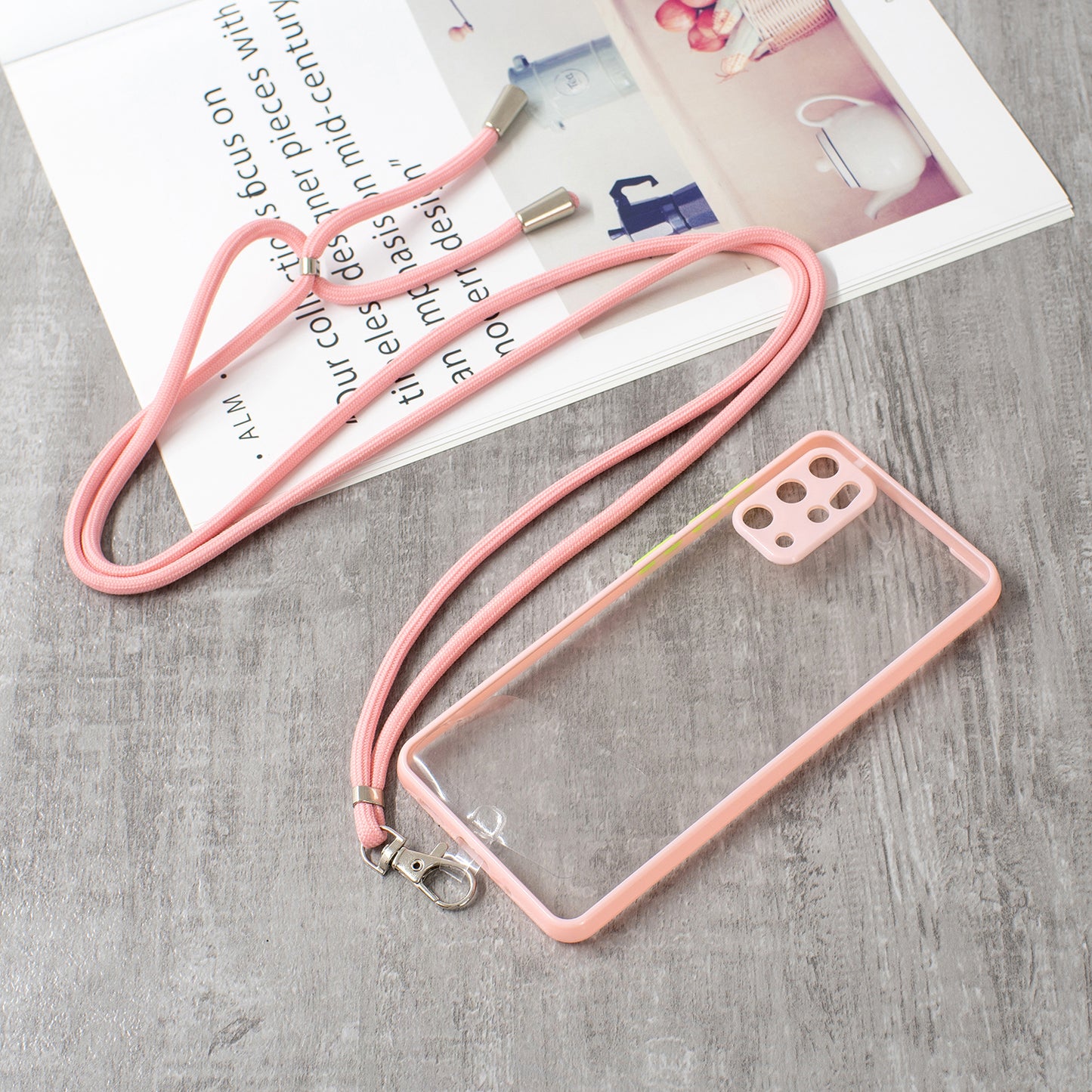 Heavy Duty TPU Acrylic Hybrid Shockproof Bumper Case with Lanyard for Samsung Galaxy S20 Plus / S20 Plus 5G - Pink