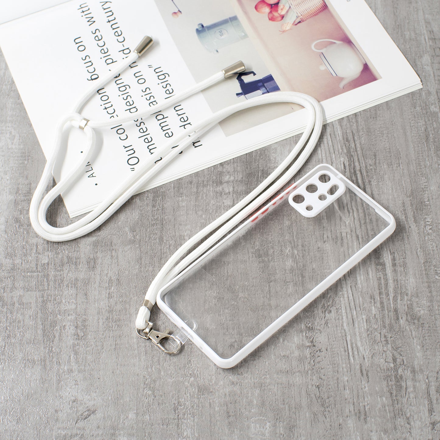 Heavy Duty TPU Acrylic Hybrid Shockproof Bumper Case with Lanyard for Samsung Galaxy S20 Plus / S20 Plus 5G - White