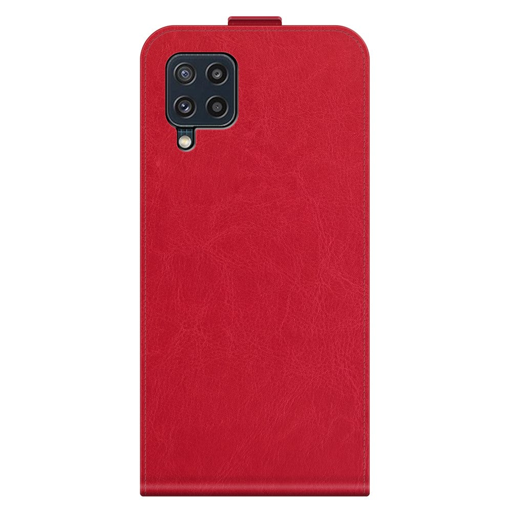 Vertical Flip Card Slot Design PU Leather Phone Case Crazy Horse Texture Cover for Samsung Galaxy M32 (Global Version) - Red