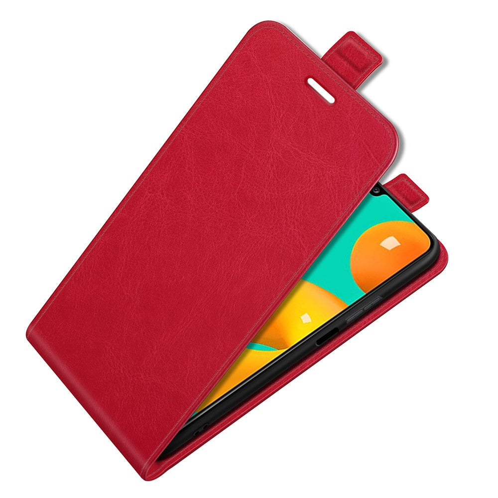 Vertical Flip Card Slot Design PU Leather Phone Case Crazy Horse Texture Cover for Samsung Galaxy M32 (Global Version) - Red