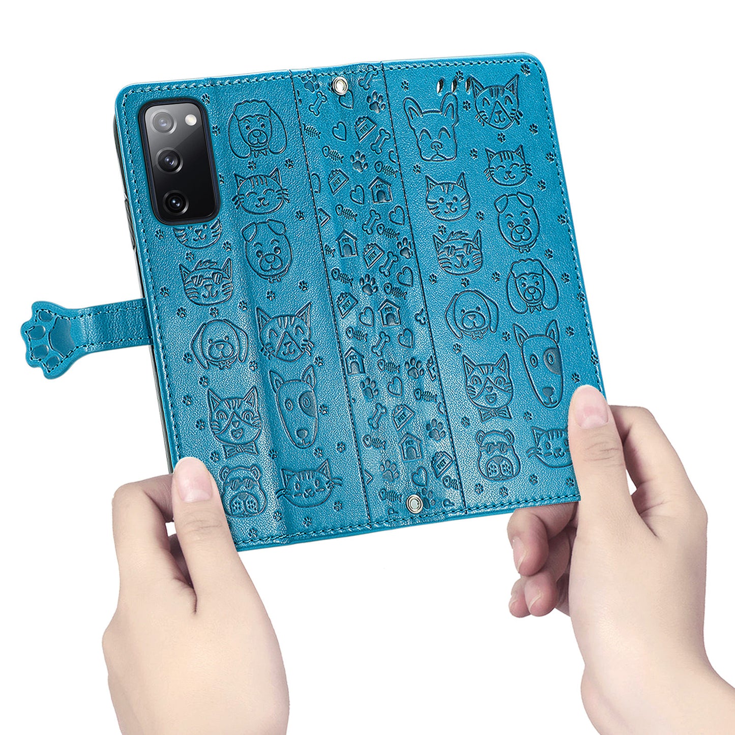 Imprint Cat Dog Pattern Leather Case with Stand Wallet for Samsung Galaxy S20 FE 2022/S20 FE 4G/S20 FE 5G/S20 Lite - Blue