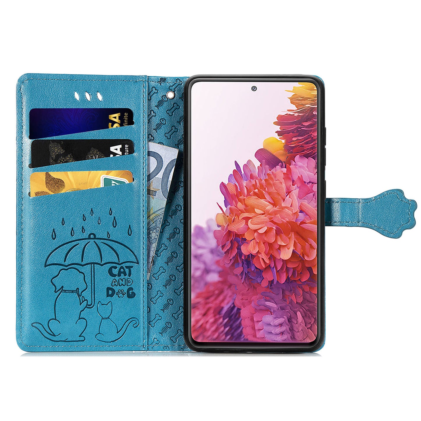 Imprint Cat Dog Pattern Leather Case with Stand Wallet for Samsung Galaxy S20 FE 2022/S20 FE 4G/S20 FE 5G/S20 Lite - Blue