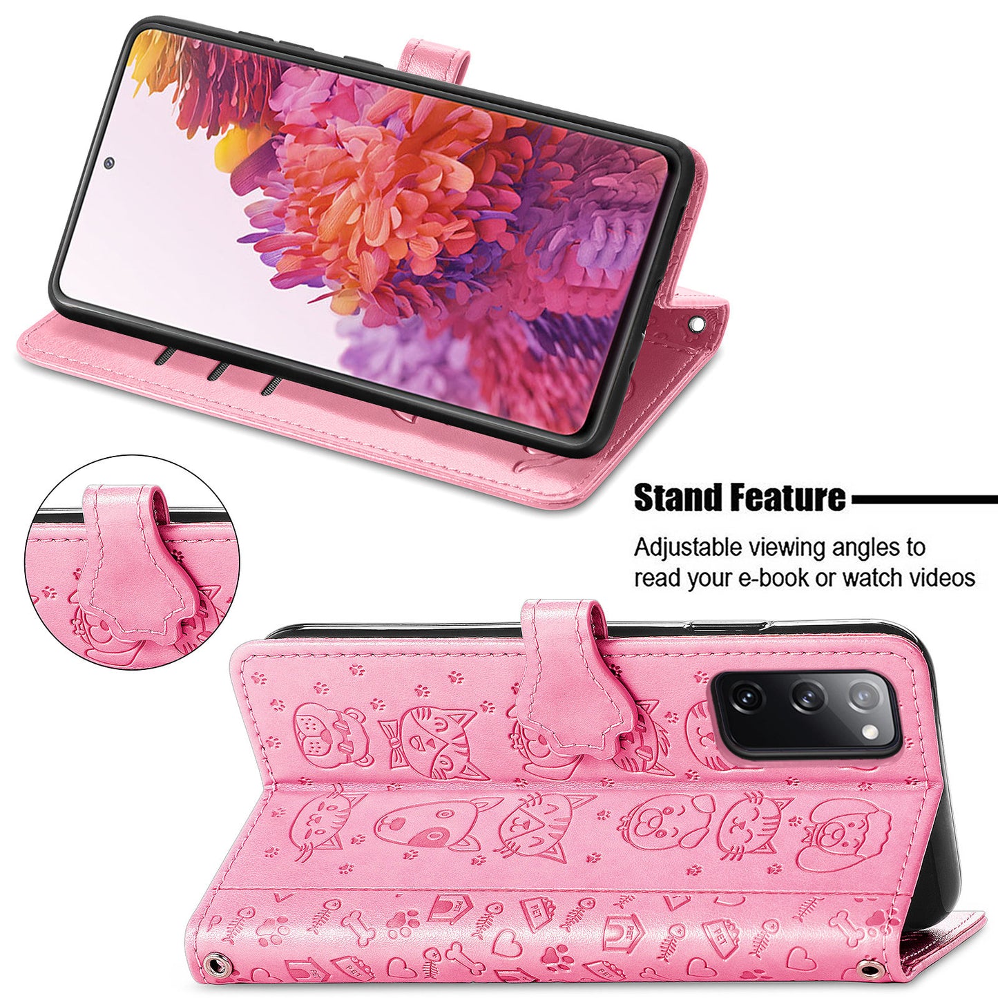 Imprint Cat Dog Pattern Leather Case with Stand Wallet for Samsung Galaxy S20 FE 2022/S20 FE 4G/S20 FE 5G/S20 Lite - Pink