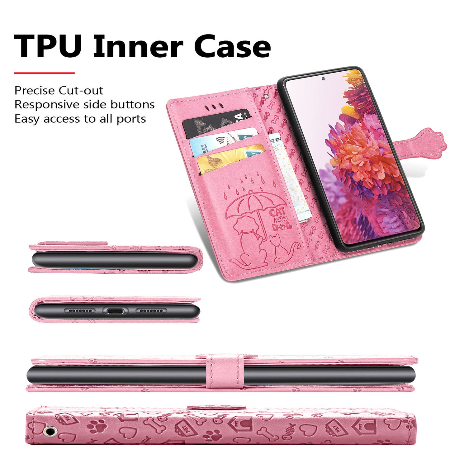 Imprint Cat Dog Pattern Leather Case with Stand Wallet for Samsung Galaxy S20 FE 2022/S20 FE 4G/S20 FE 5G/S20 Lite - Pink