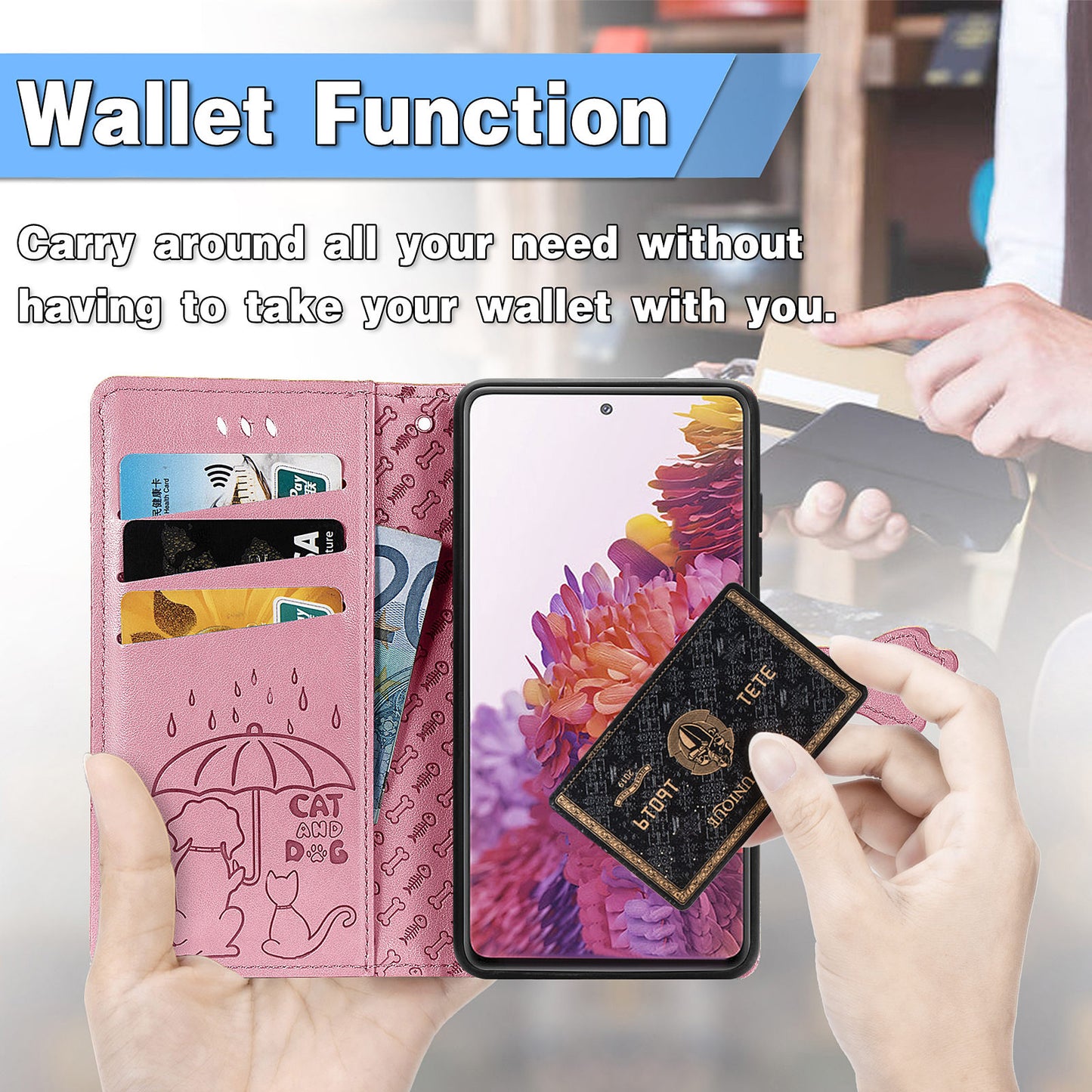 Imprint Cat Dog Pattern Leather Case with Stand Wallet for Samsung Galaxy S20 FE 2022/S20 FE 4G/S20 FE 5G/S20 Lite - Pink
