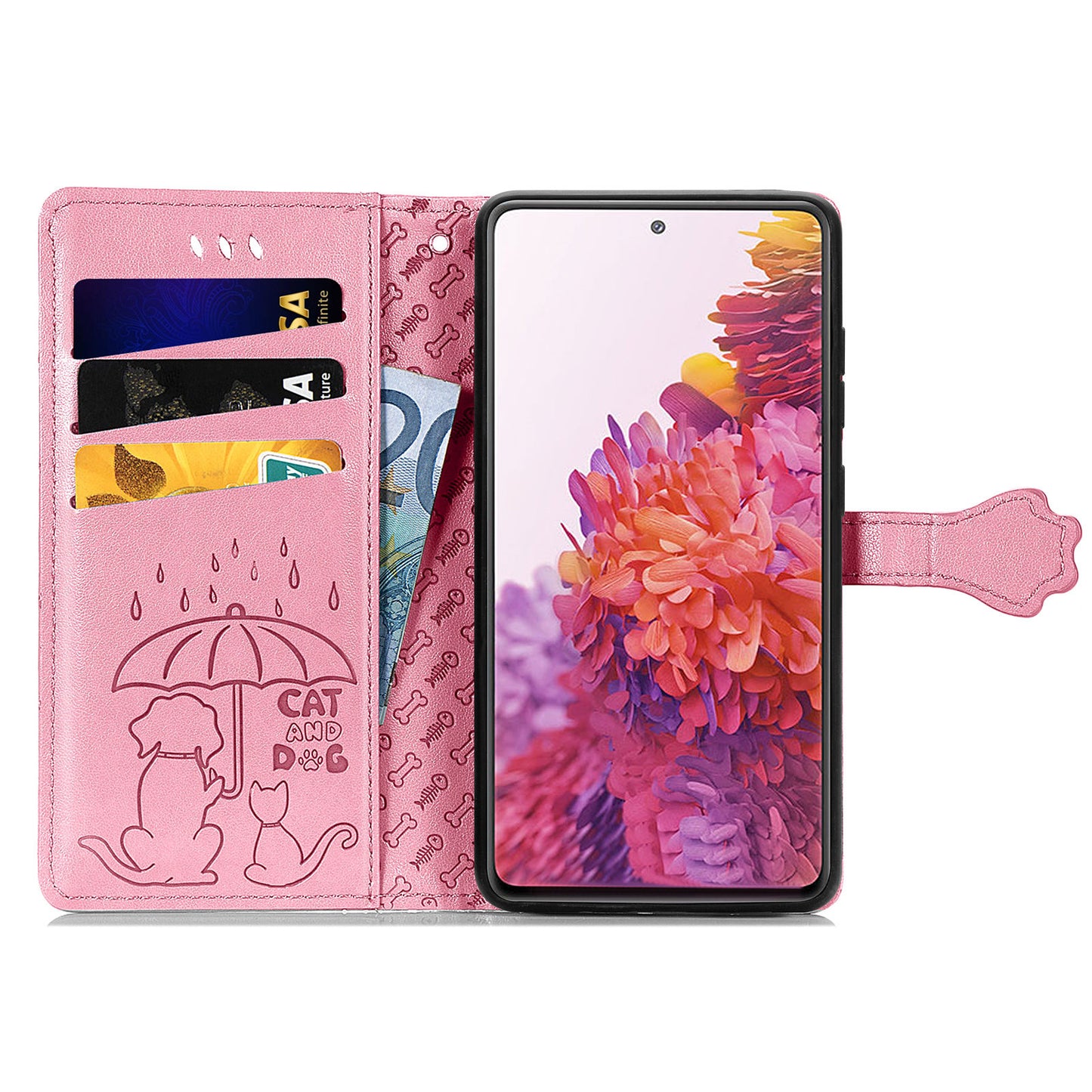 Imprint Cat Dog Pattern Leather Case with Stand Wallet for Samsung Galaxy S20 FE 2022/S20 FE 4G/S20 FE 5G/S20 Lite - Pink