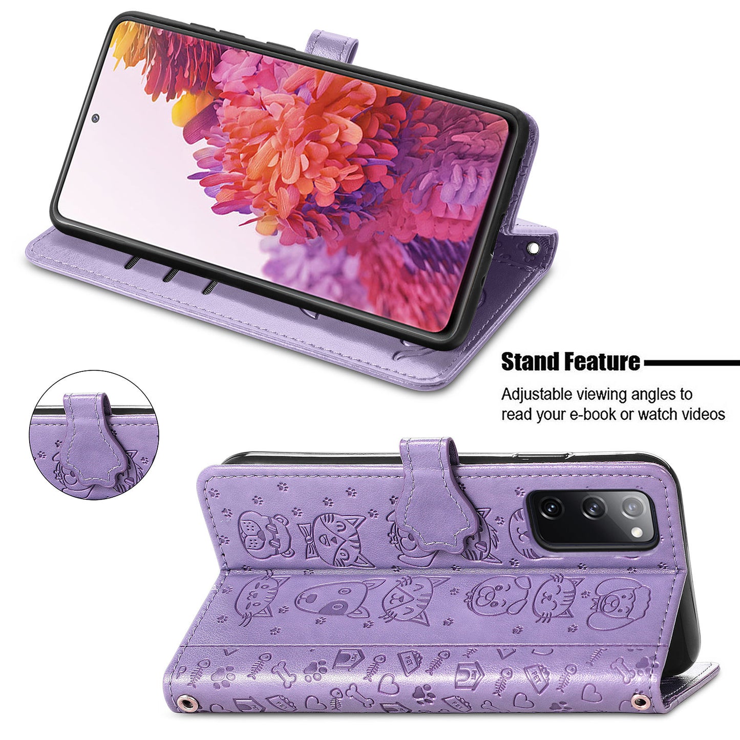 Imprint Cat Dog Pattern Leather Case with Stand Wallet for Samsung Galaxy S20 FE 2022/S20 FE 4G/S20 FE 5G/S20 Lite - Purple