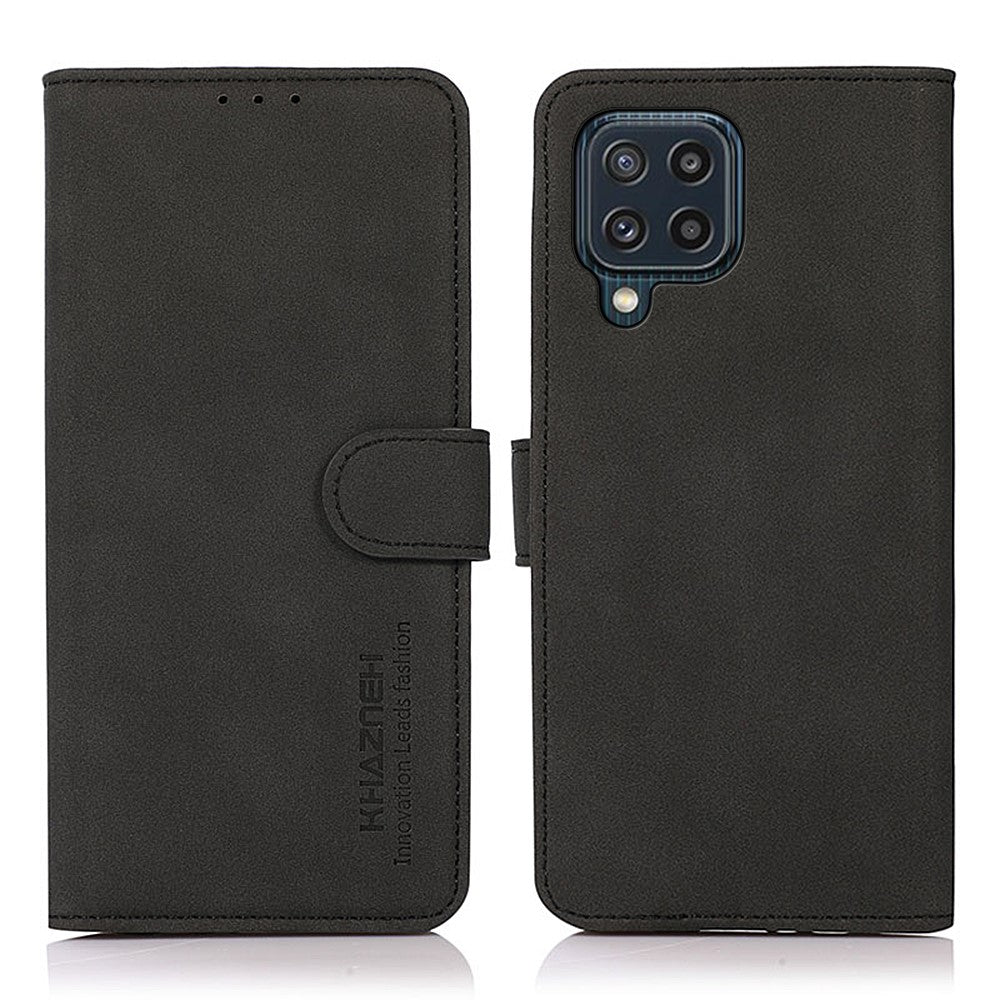 KHAZNEH Drop-proof PU Leather Phone Wallet Cover Case with Stand for Samsung Galaxy M32 (Global Version) - Black