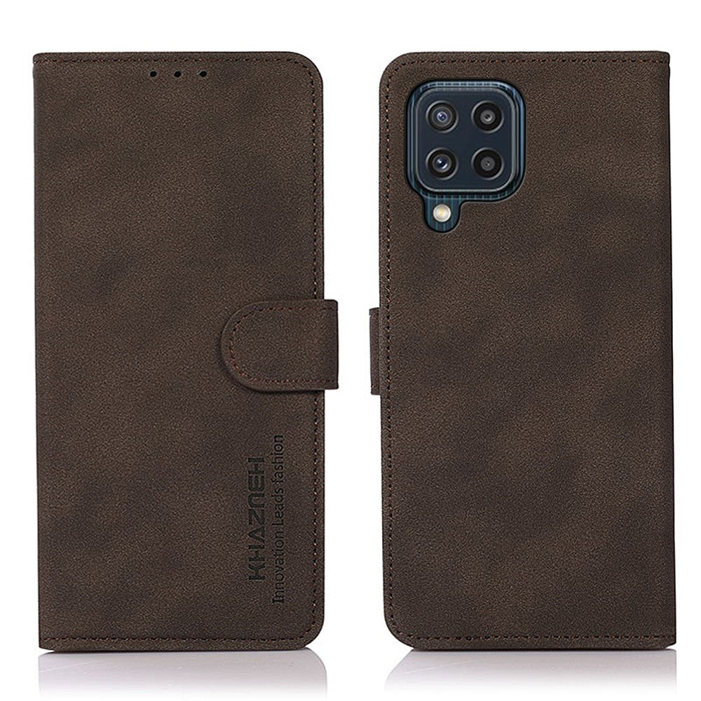 KHAZNEH Drop-proof PU Leather Phone Wallet Cover Case with Stand for Samsung Galaxy M32 (Global Version) - Brown