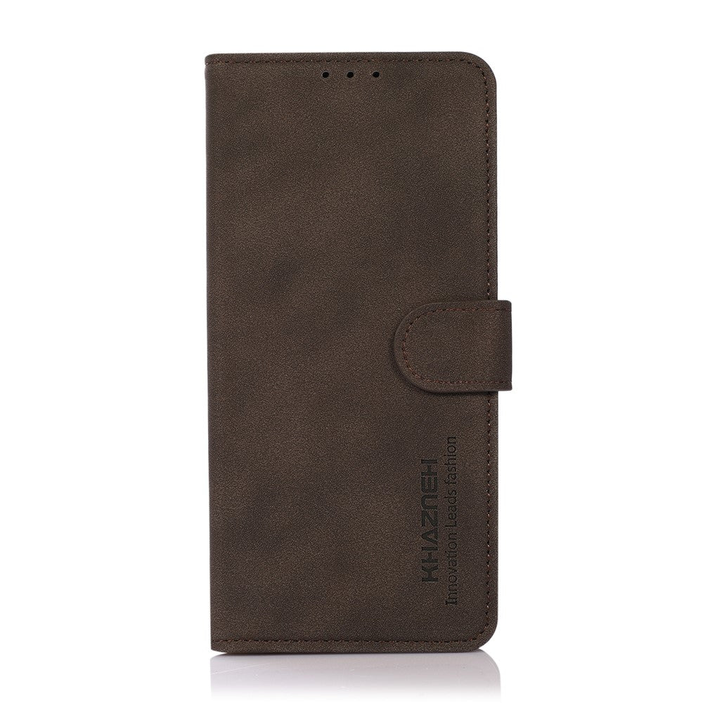 KHAZNEH Drop-proof PU Leather Phone Wallet Cover Case with Stand for Samsung Galaxy M32 (Global Version) - Brown