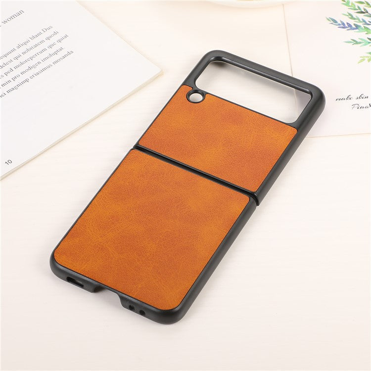 Lightweight Hybrid PU Leather Cowhide Grain Hard PC Anti-Scratch Shook-Proof Bumper Case for Samsung Galaxy Z Flip3 5G - Orange