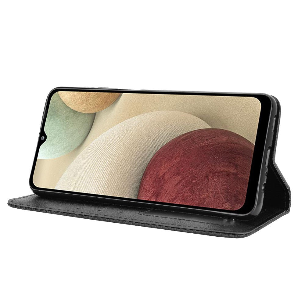 Retro Style Magnetic Closure Leather Wallet Phone Stand Case for Samsung Galaxy M32 (Global Version) - Black