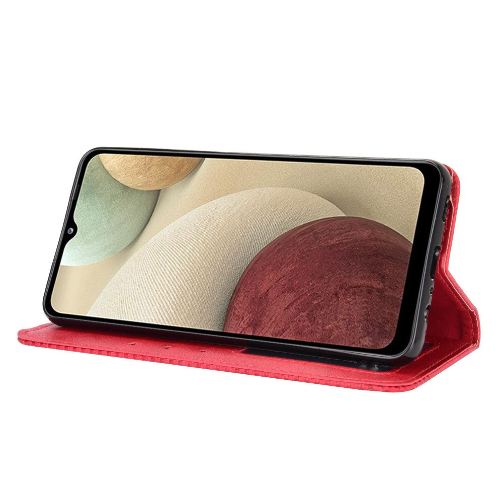 Retro Style Magnetic Closure Leather Wallet Phone Stand Case for Samsung Galaxy M32 (Global Version) - Red