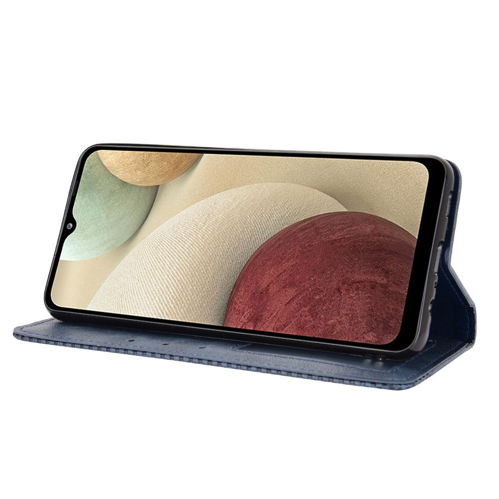 Retro Style Magnetic Closure Leather Wallet Phone Stand Case for Samsung Galaxy M32 (Global Version) - Blue
