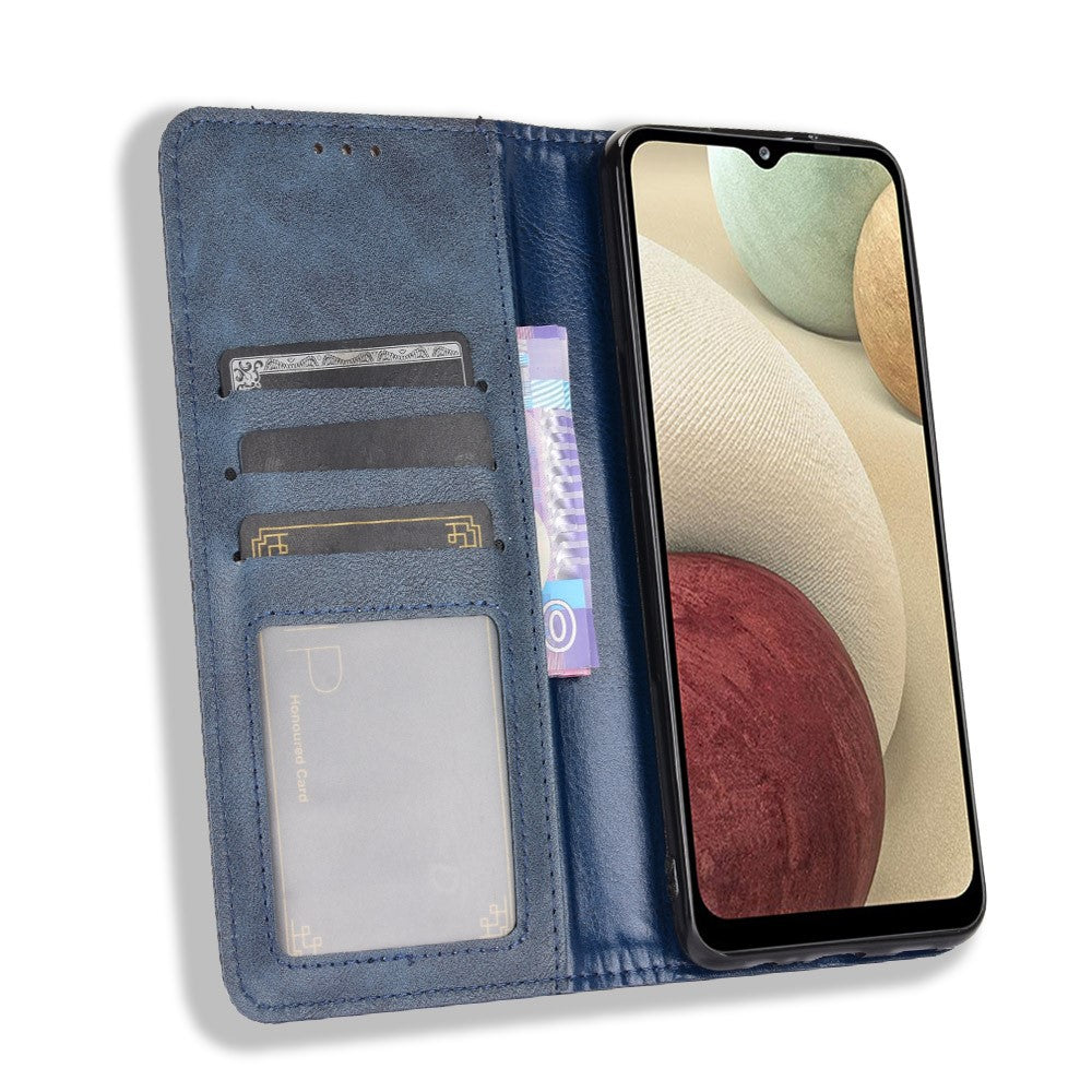 Retro Style Magnetic Closure Leather Wallet Phone Stand Case for Samsung Galaxy M32 (Global Version) - Blue