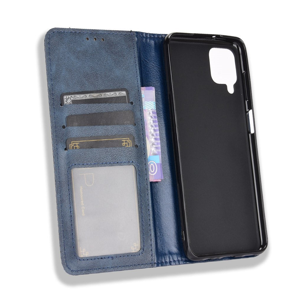 Retro Style Magnetic Closure Leather Wallet Phone Stand Case for Samsung Galaxy M32 (Global Version) - Blue