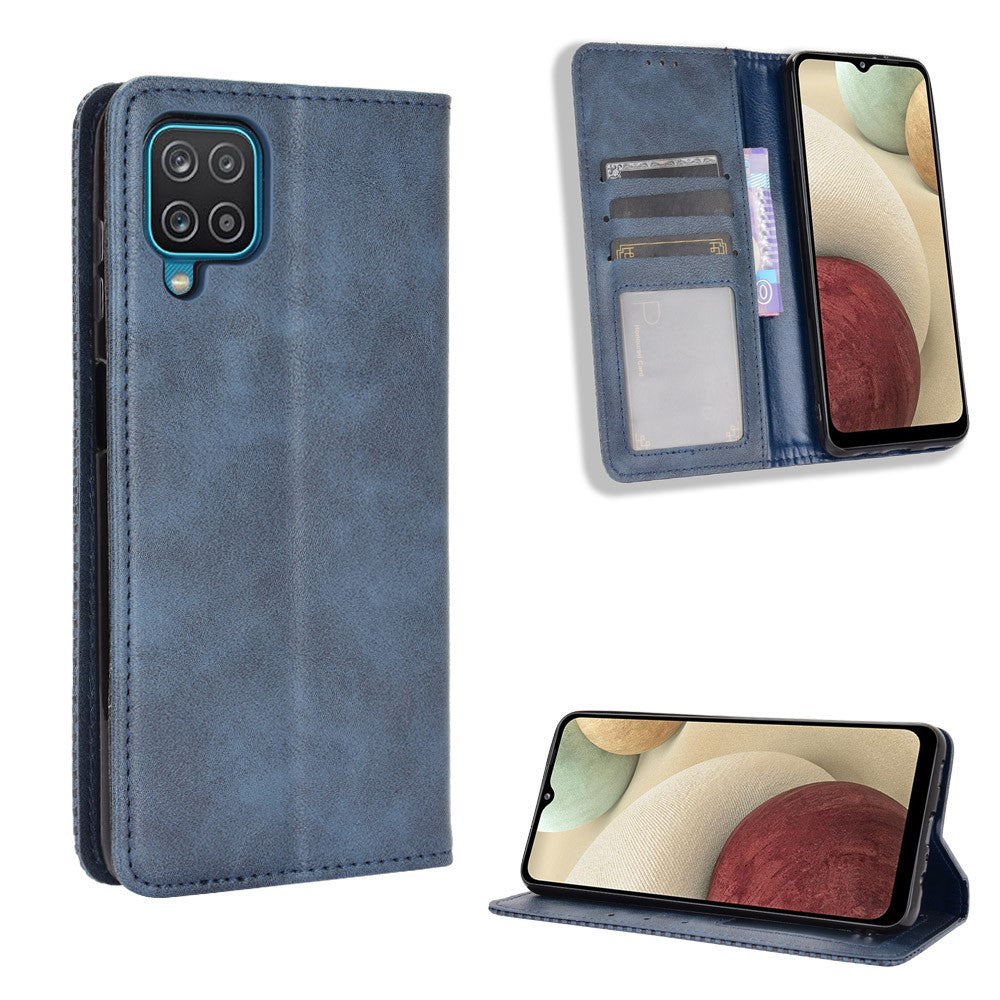 Retro Style Magnetic Closure Leather Wallet Phone Stand Case for Samsung Galaxy M32 (Global Version) - Blue