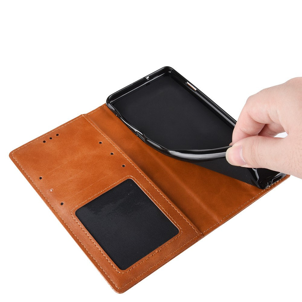 Retro Style Magnetic Closure Leather Wallet Phone Stand Case for Samsung Galaxy M32 (Global Version) - Brown