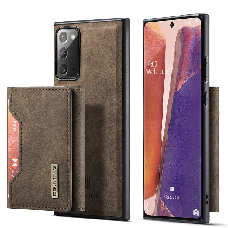 DG.MING M2 Series Tri-fold Wallet Magnetic Kickstand Design Leather Case for Samsung Galaxy Note20 4G/5G - Coffee