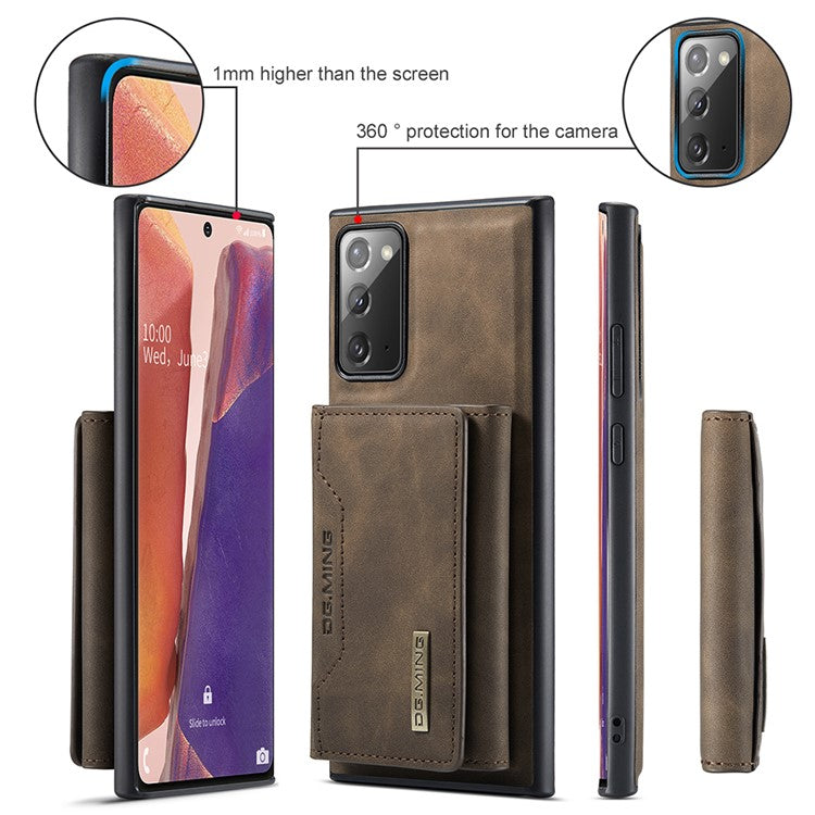 DG.MING M2 Series Tri-fold Wallet Magnetic Kickstand Design Leather Case for Samsung Galaxy Note20 4G/5G - Coffee
