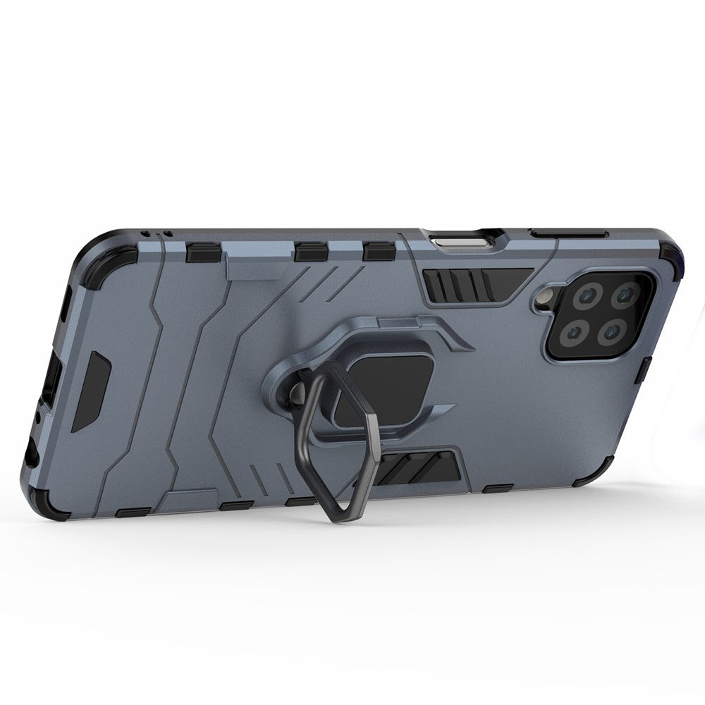 Scratch-proof Hard PC + Soft TPU Hybrid Phone Case Cover with Ring Holder Kickstand for Samsung Galaxy M32 (Global Version) - Blue