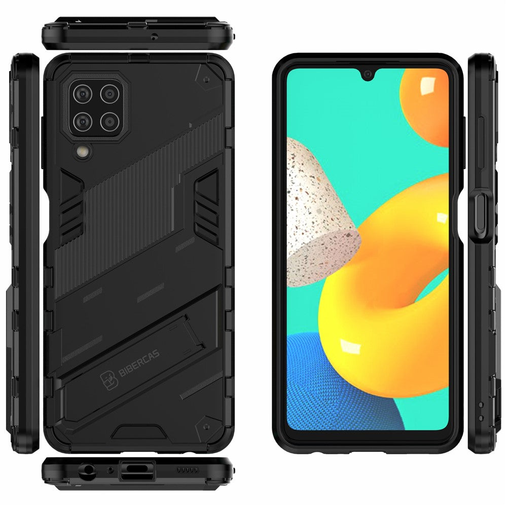 Shock-resistant PC + TPU Combo Case Kickstand Design Protective Phone Case for Samsung Galaxy M32 (Global Version) - Black