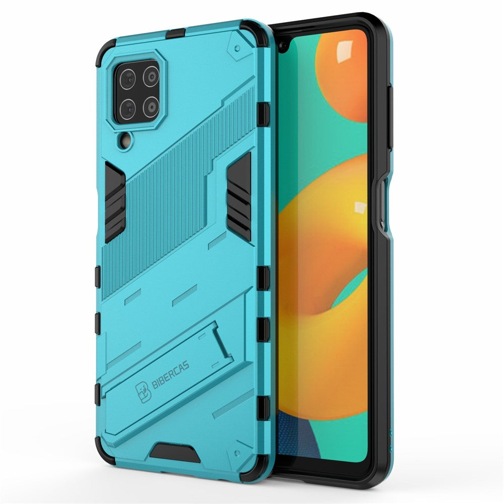 Shock-resistant PC + TPU Combo Case Kickstand Design Protective Phone Case for Samsung Galaxy M32 (Global Version) - Blue