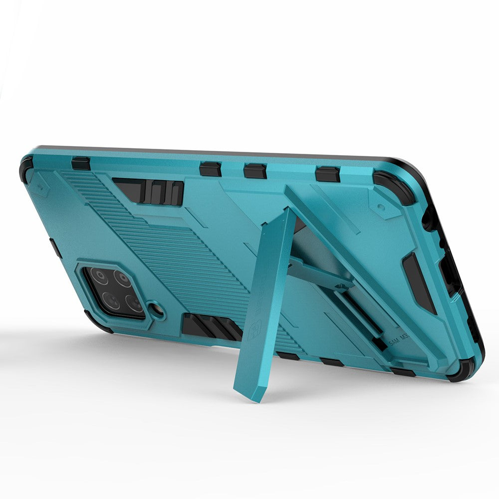 Shock-resistant PC + TPU Combo Case Kickstand Design Protective Phone Case for Samsung Galaxy M32 (Global Version) - Blue