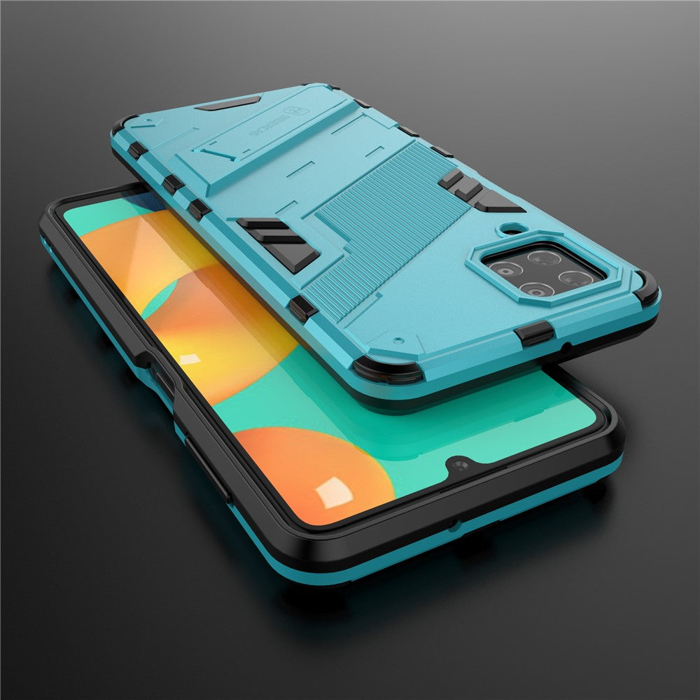 Shock-resistant PC + TPU Combo Case Kickstand Design Protective Phone Case for Samsung Galaxy M32 (Global Version) - Blue