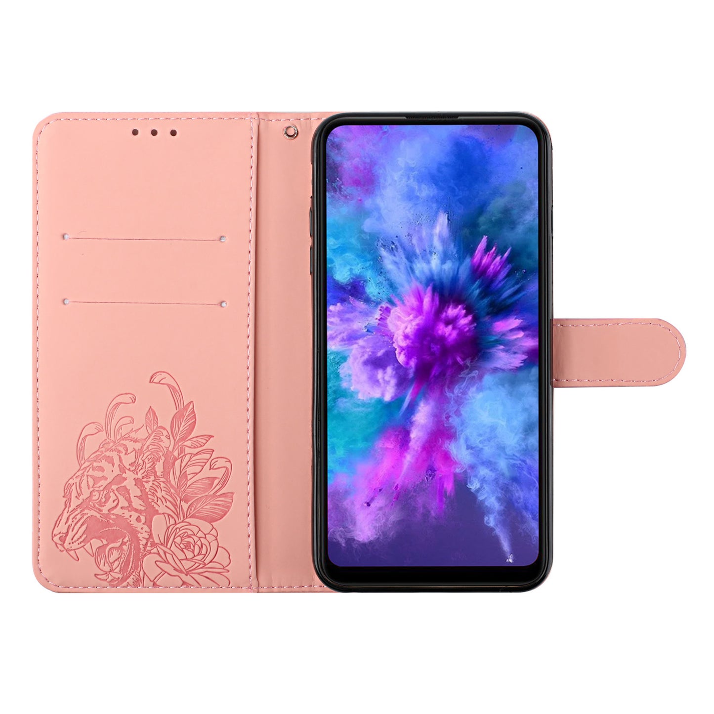Full Protective Tiger and Flower Imprint Pattern Leather Phone Stand Cover with Strap for Samsung Galaxy S20 Plus 4G/5G - Pink