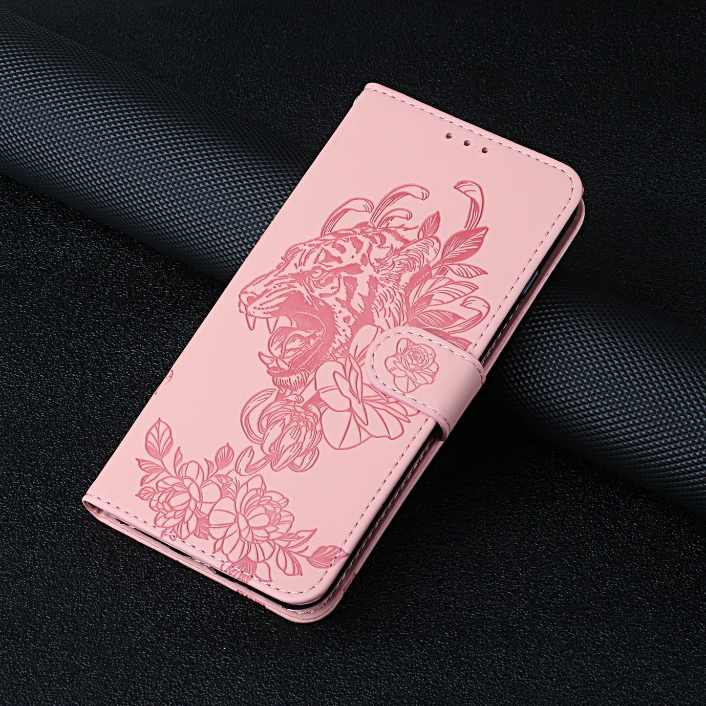 Full Protective Tiger and Flower Imprint Pattern Leather Phone Stand Cover with Strap for Samsung Galaxy S20 Plus 4G/5G - Pink