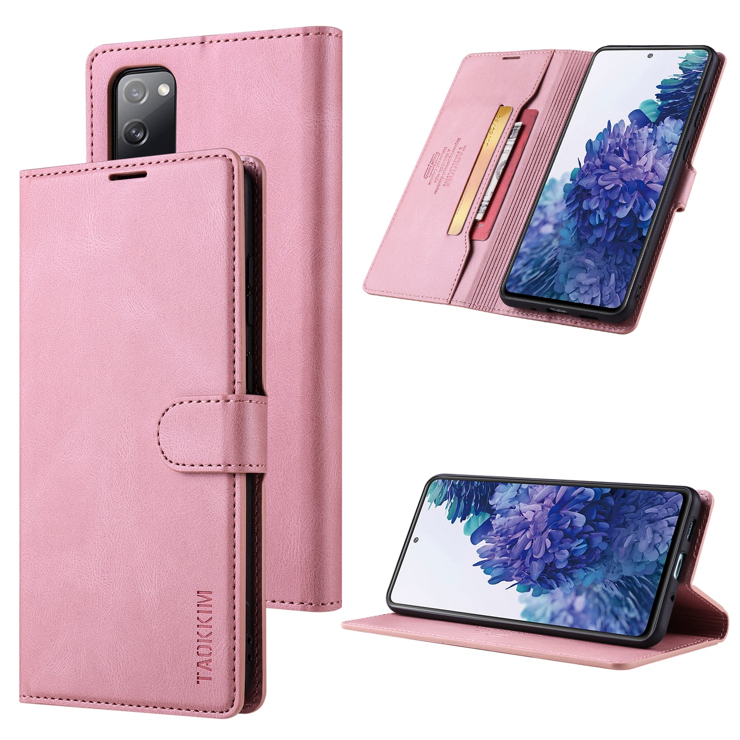 TAOKKIM Protective Leather Wallet Case Mobile Phone Cover with Stand for Samsung Galaxy S20 FE 2022/S20 FE 4G/S20 FE 5G/S20 Lite - Pink