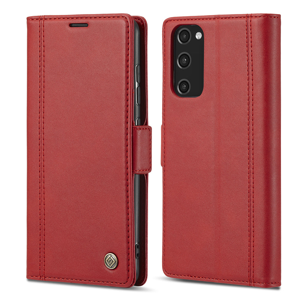 LC.IMEEKE Stand PU Leather Flip Wallet Card Holders Protective Phone Cover for Samsung Galaxy S20 4G/S20 5G - Red