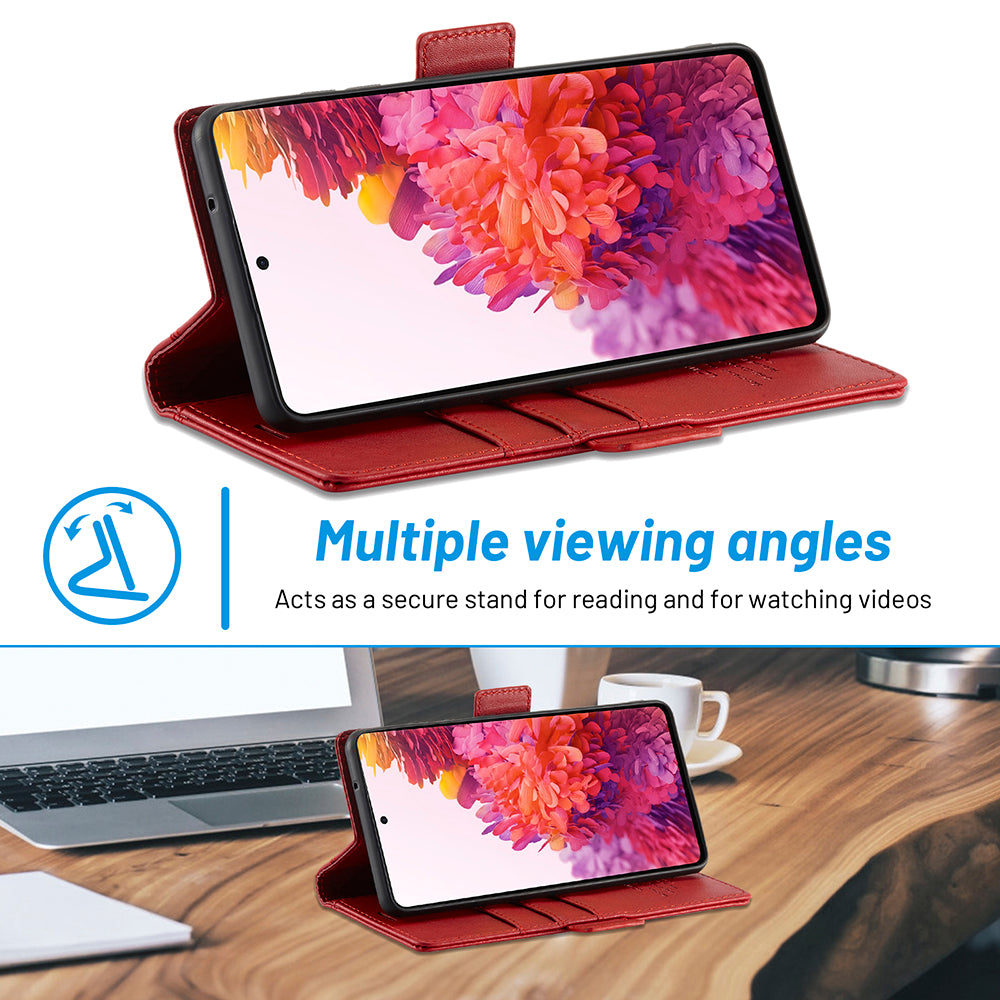 LC.IMEEKE Stand PU Leather Flip Wallet Card Holders Protective Phone Cover for Samsung Galaxy S20 4G/S20 5G - Red