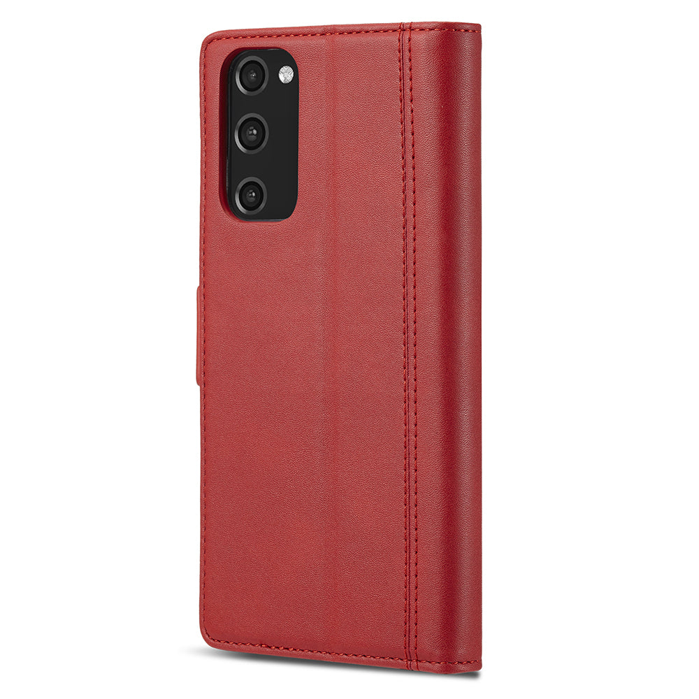 LC.IMEEKE Stand PU Leather Flip Wallet Card Holders Protective Phone Cover for Samsung Galaxy S20 4G/S20 5G - Red