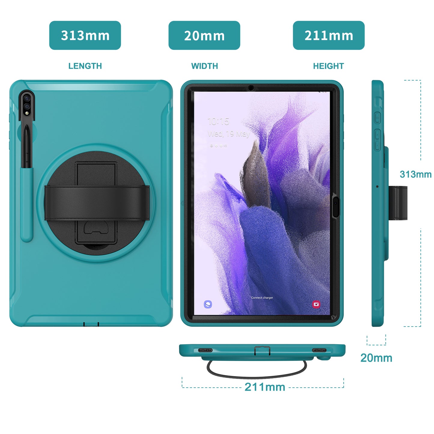 For Samsung Galaxy Tab S9 FE+ / S9+ / S8+ / S7+ / S7 FE T730 / T735 / T736B / T736N 360° Rotary Kickstand PC + TPU Drop-Resistant Tablet Case with Handy Strap - Blue