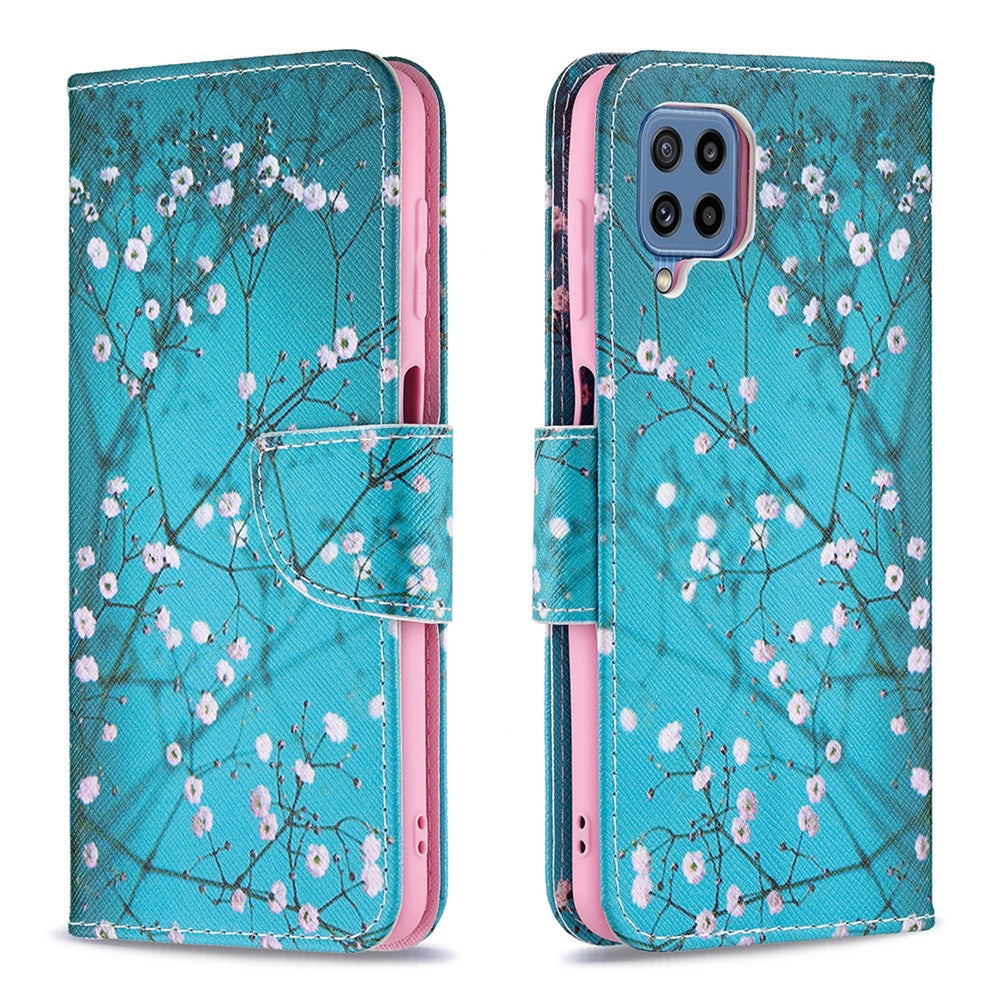 Stand Feature Pattern Printing PU Leather Magnetic Flip Cover Wallet Purse Case for Samsung Galaxy M32 (Global Version) - Plum Blossom