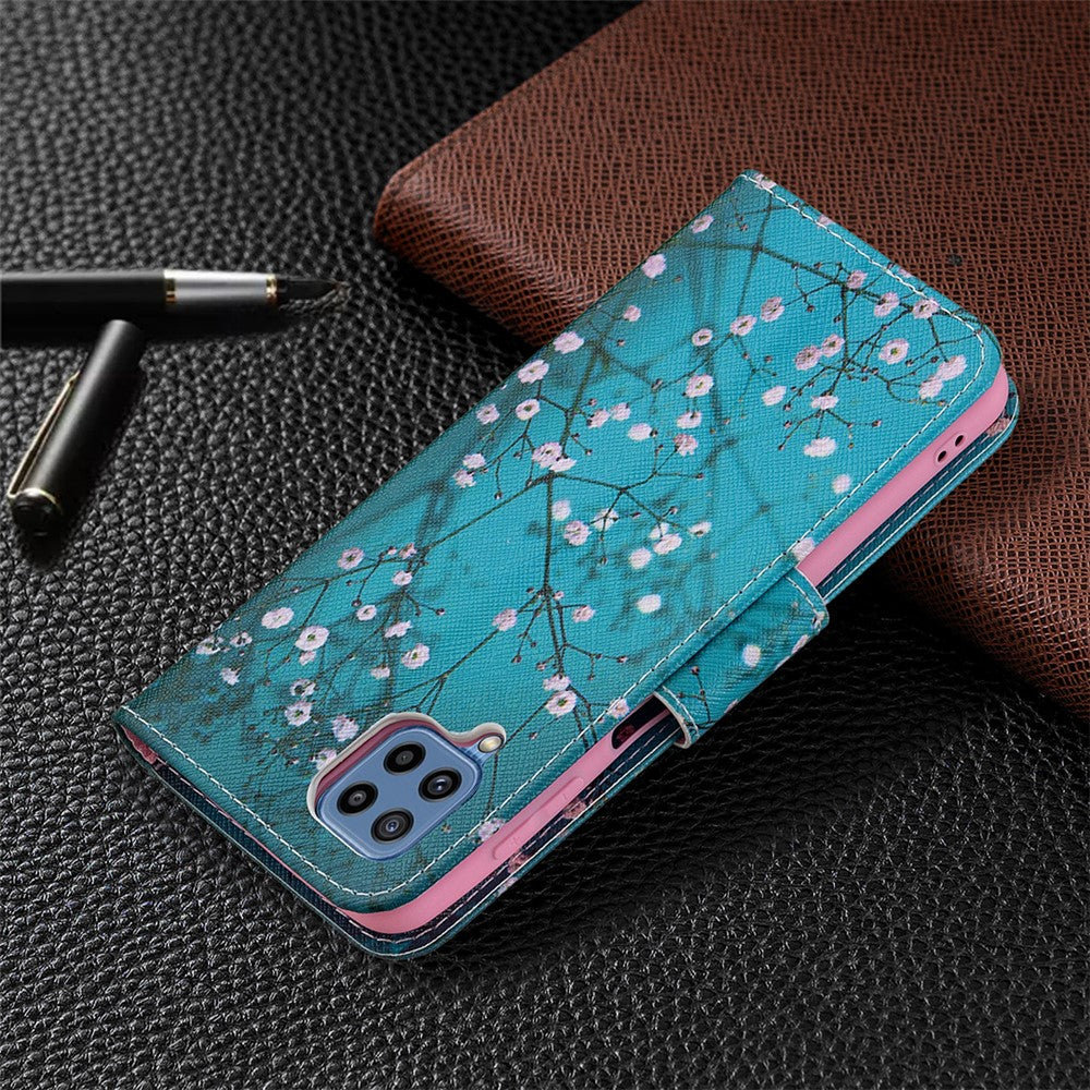 Stand Feature Pattern Printing PU Leather Magnetic Flip Cover Wallet Purse Case for Samsung Galaxy M32 (Global Version) - Plum Blossom