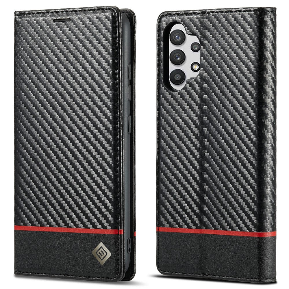 LC.IMEEKE Anti-drop Leather Case Carbon Fiber Pattern Phone Cover with Wallet for Samsung Galaxy A32 5G/M32 5G - Style 2