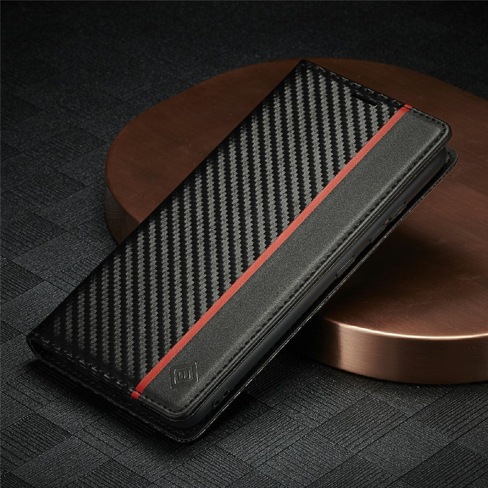 LC.IMEEKE Anti-drop Leather Case Carbon Fiber Pattern Phone Cover with Wallet for Samsung Galaxy A32 5G/M32 5G - Style 2
