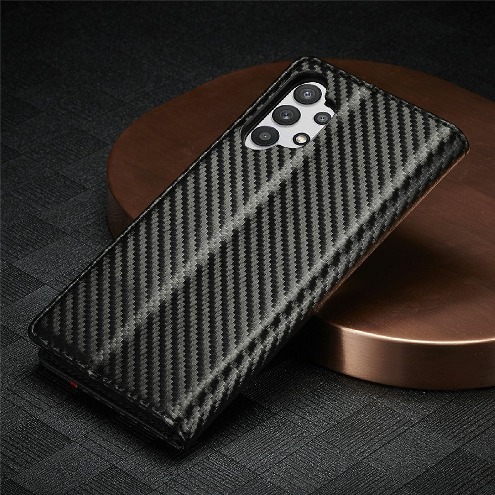 LC.IMEEKE Anti-drop Leather Case Carbon Fiber Pattern Phone Cover with Wallet for Samsung Galaxy A32 5G/M32 5G - Style 2