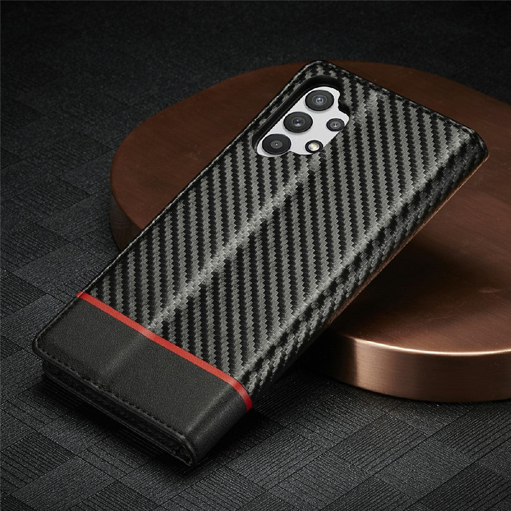 LC.IMEEKE Anti-drop Leather Case Carbon Fiber Pattern Phone Cover with Wallet for Samsung Galaxy A32 5G/M32 5G - Style 1