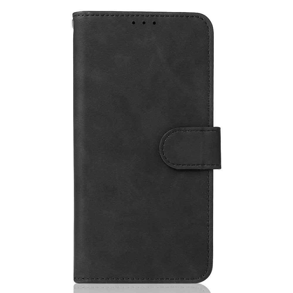 Skin-Feeling Folio Flip Leather Phone Case Cover with Stand Wallet for Samsung Galaxy M32 (Global Version) - Black