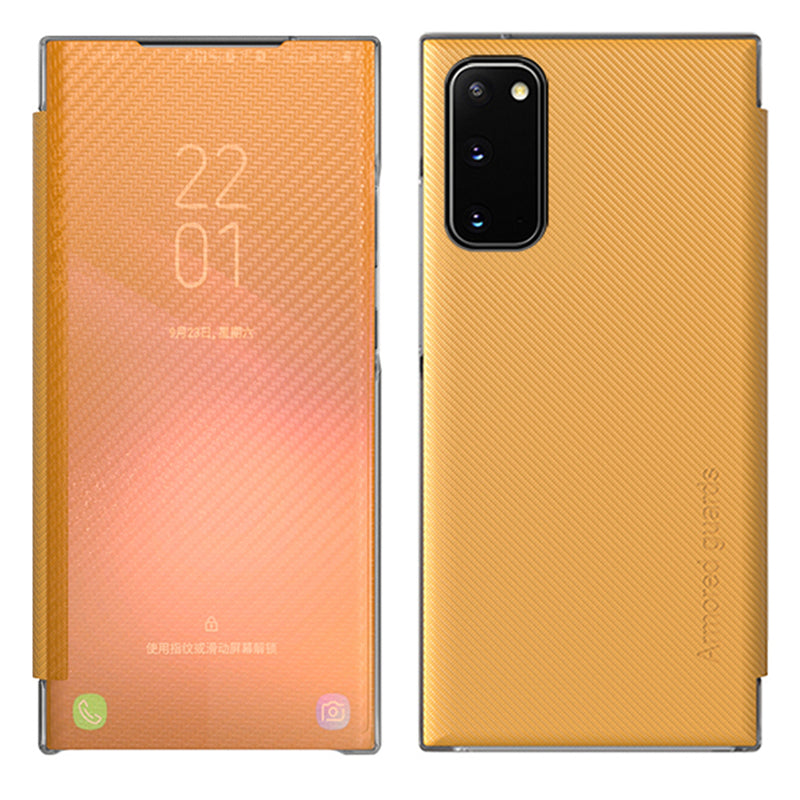 Full Protection Anti-drop Mirror Surface Stand Foldable Design Phone Case for Samsung Galaxy S20 Plus - Orange