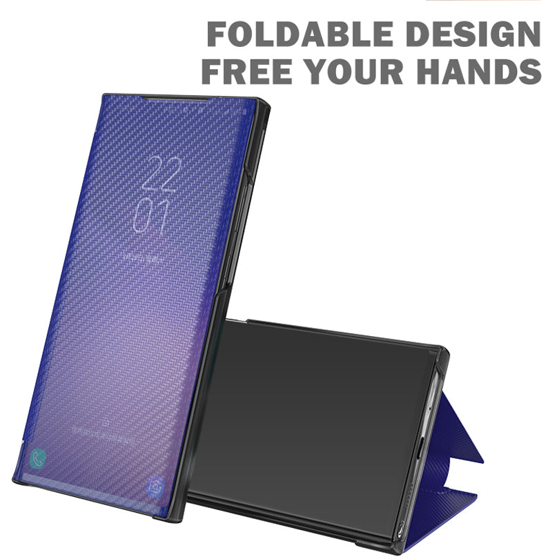 Full Protection Anti-drop Mirror Surface Stand Foldable Design Phone Case for Samsung Galaxy S20 Plus - Orange