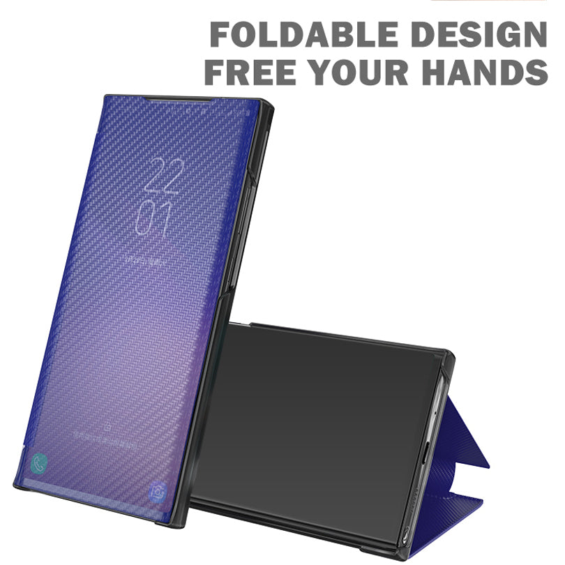 Full Protection Anti-drop Mirror Surface Stand Foldable Design Phone Case for Samsung Galaxy S20 Plus - Black