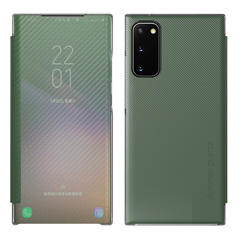 Full Protection Anti-drop Mirror Surface Stand Foldable Design Phone Case for Samsung Galaxy S20 Plus - Dark Green