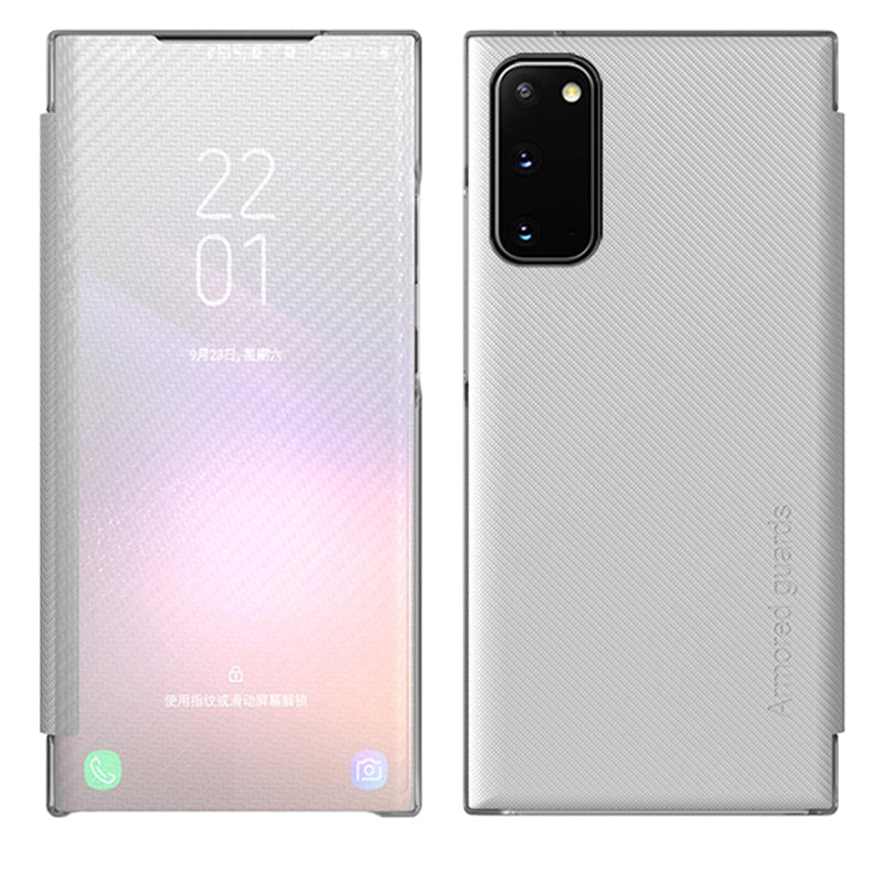 Full Protection Anti-drop Mirror Surface Stand Foldable Design Phone Case for Samsung Galaxy S20 Plus - White